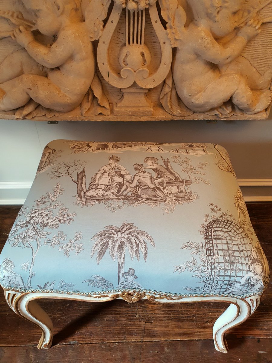 Tabouret Bois Laqué et doré de Style Louis XV-photo-3