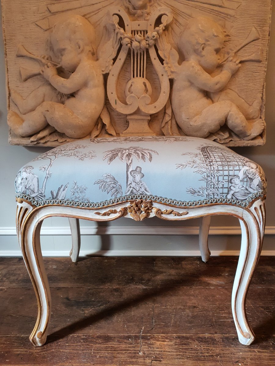 Tabouret Bois Laqué et doré de Style Louis XV