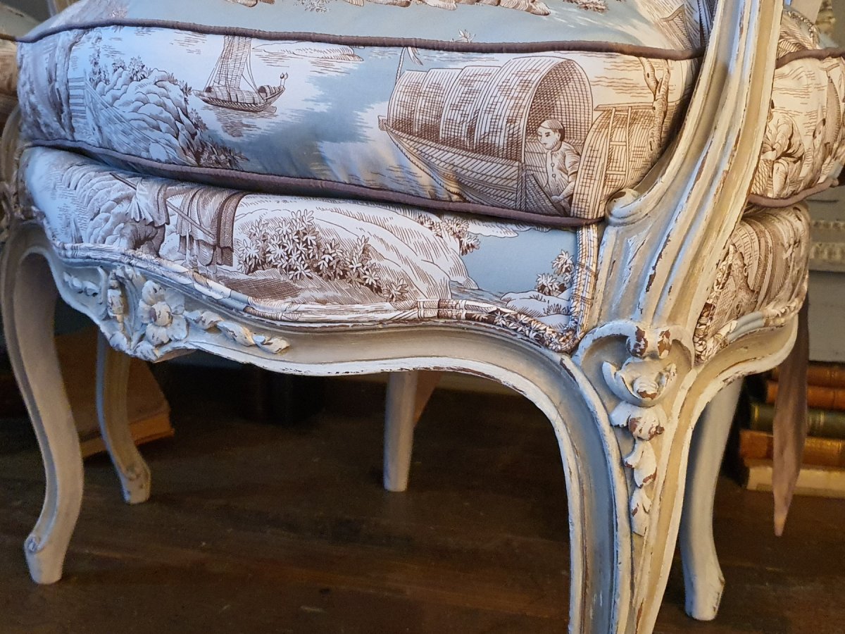 Paire De Cabriolets Laqués De Style Louis XV-photo-2