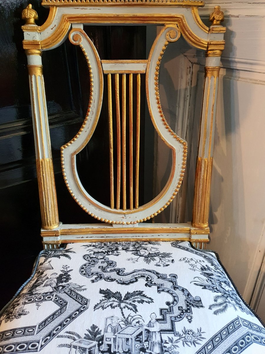Paire De Chaises Lyre Epoque Louis XVI-photo-3