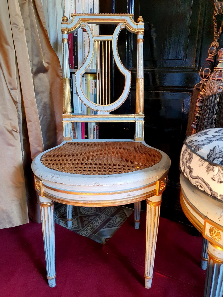 Paire De Chaises Lyre Epoque Louis XVI-photo-2