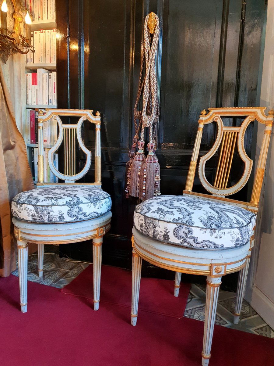 Paire De Chaises Lyre Epoque Louis XVI-photo-3