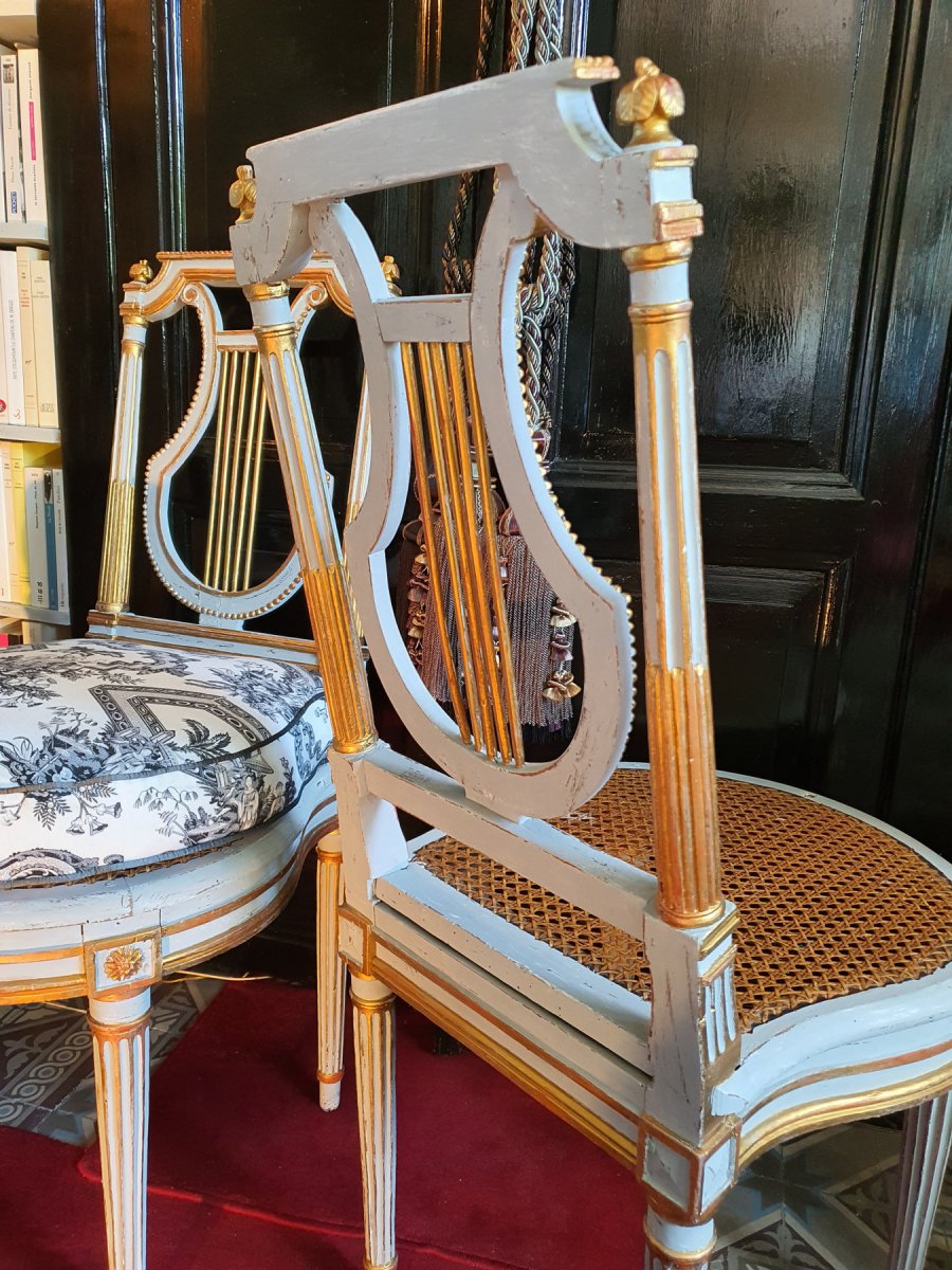 Paire De Chaises Lyre Epoque Louis XVI-photo-4