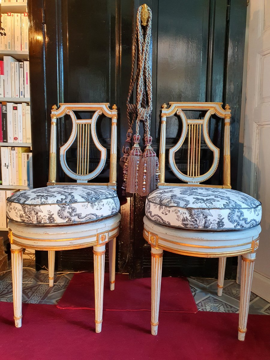 Paire De Chaises Lyre Epoque Louis XVI
