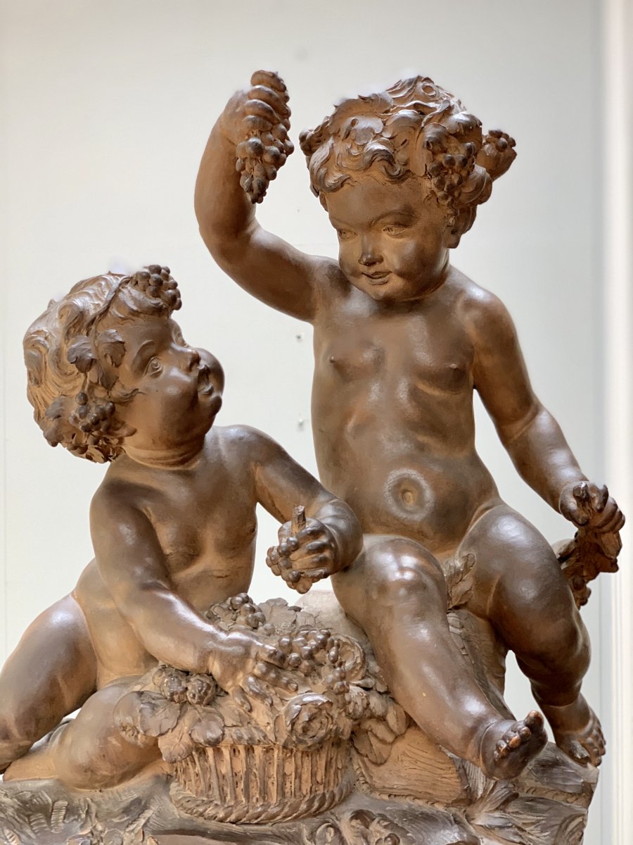 Terracotta Group With Putti Harvesters, XIXth Century.-photo-2