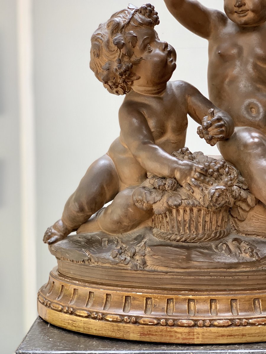 Terracotta Group With Putti Harvesters, XIXth Century.-photo-3