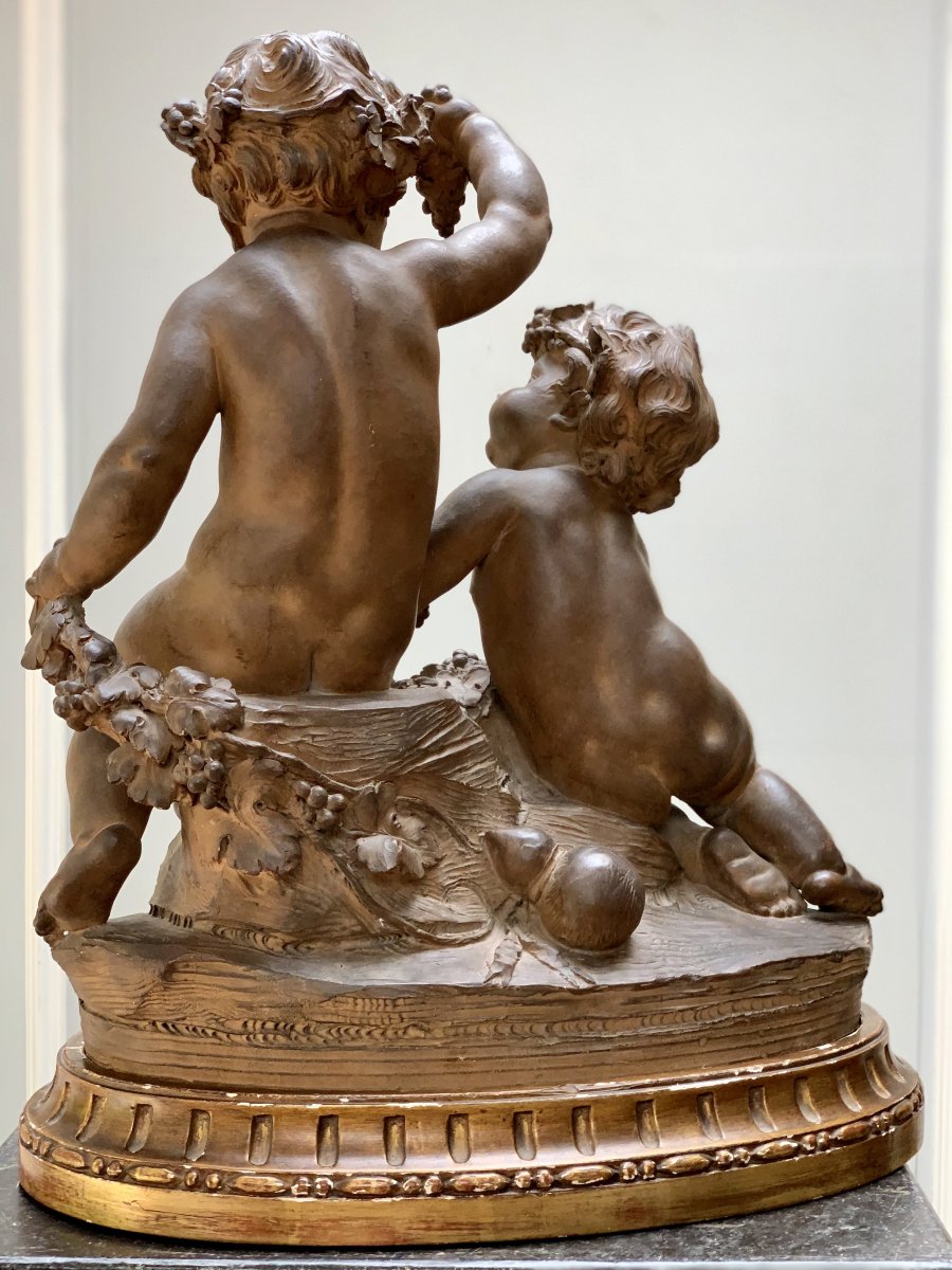 Terracotta Group With Putti Harvesters, XIXth Century.-photo-1