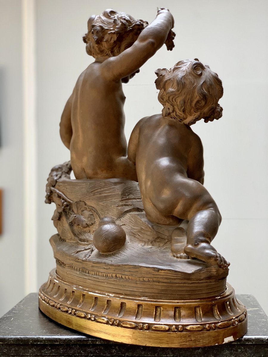 Terracotta Group With Putti Harvesters, XIXth Century.-photo-2