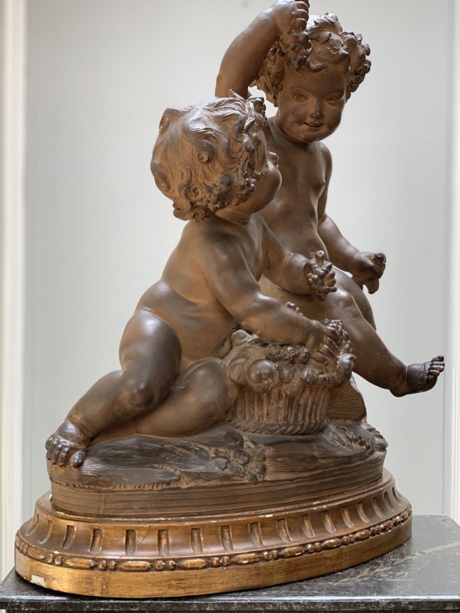 Terracotta Group With Putti Harvesters, XIXth Century.-photo-3
