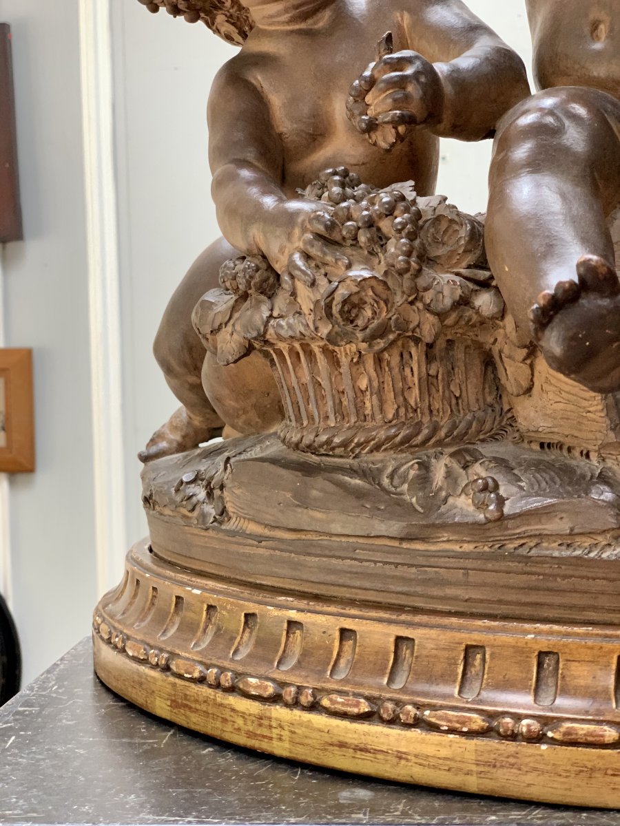 Terracotta Group With Putti Harvesters, XIXth Century.-photo-5