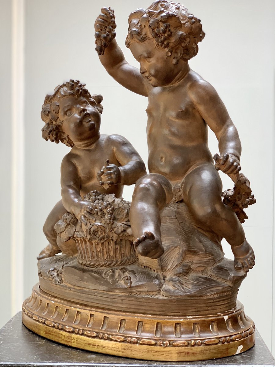 Terracotta Group With Putti Harvesters, XIXth Century.-photo-7