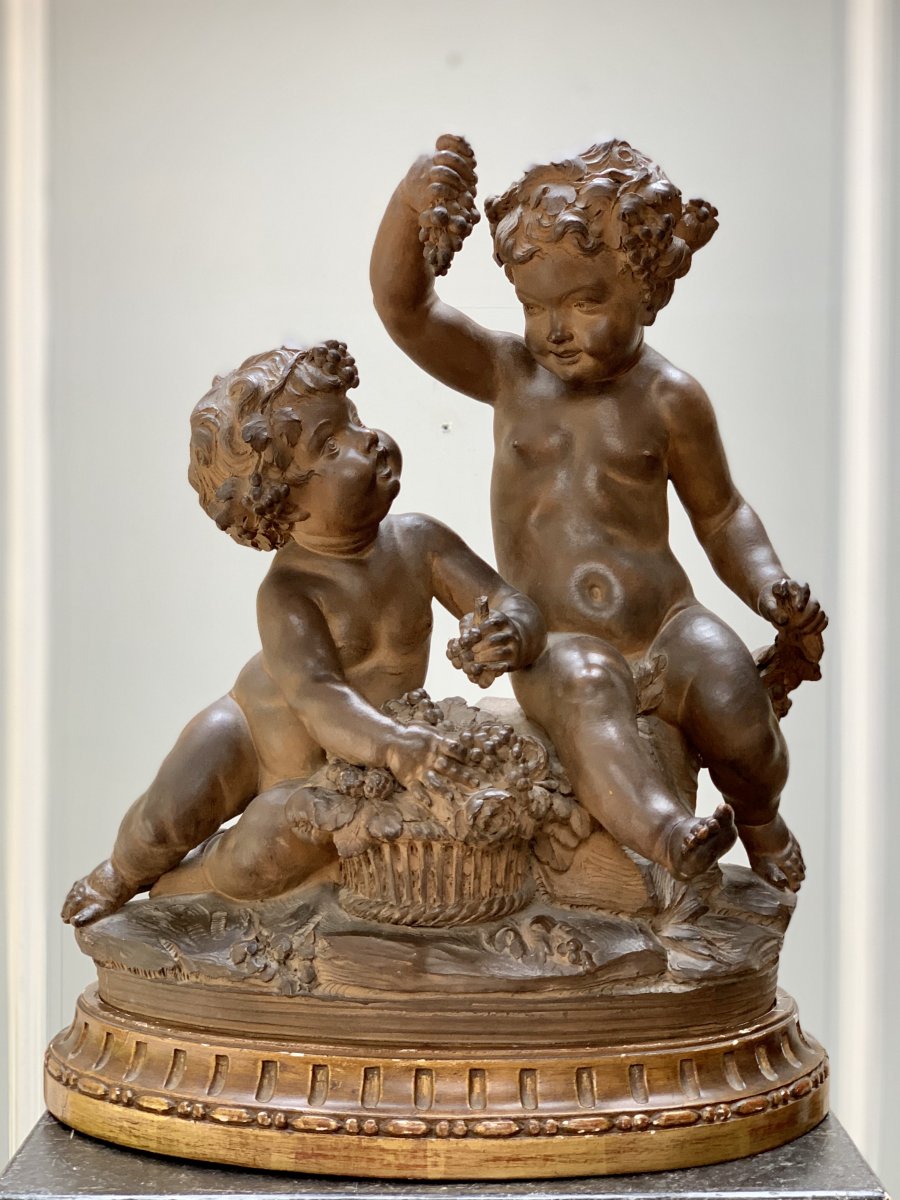 Terracotta Group With Putti Harvesters, XIXth Century.