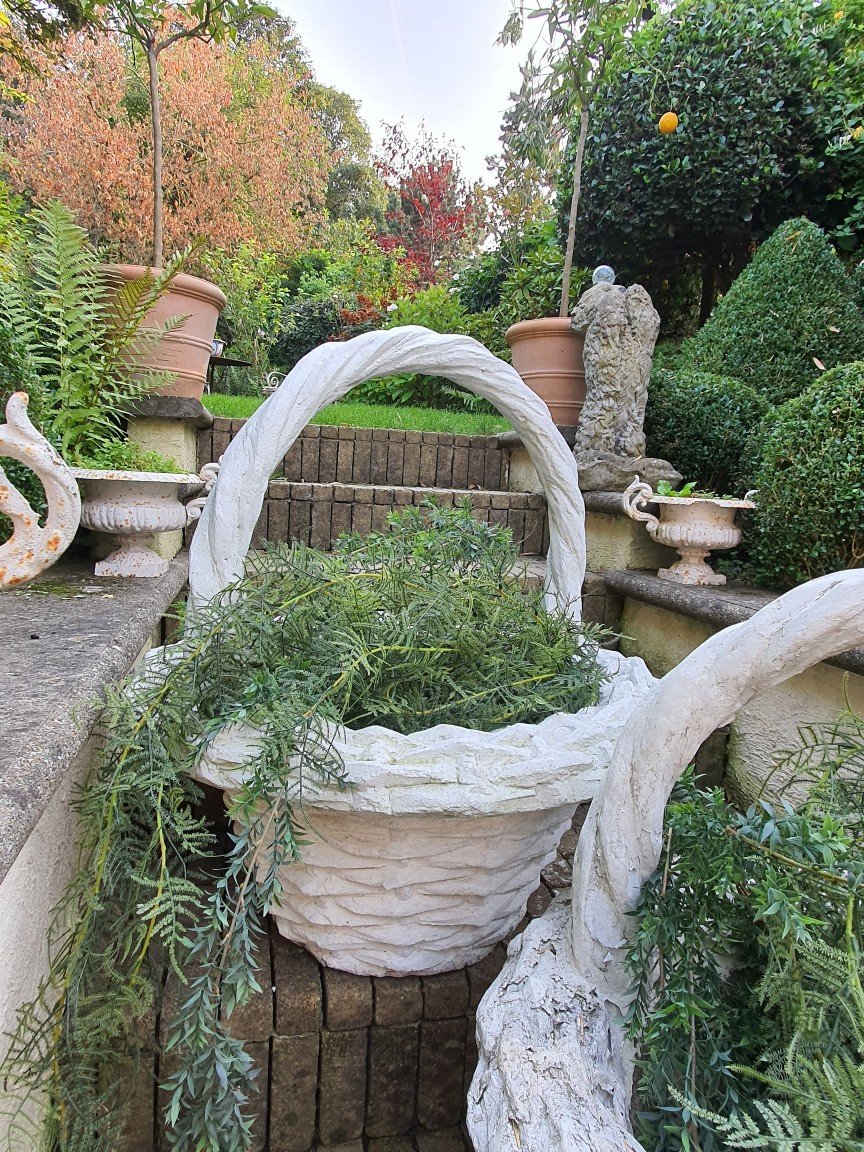 Paire De Vasques De Jardin En Forme De Panier XXeme -photo-2