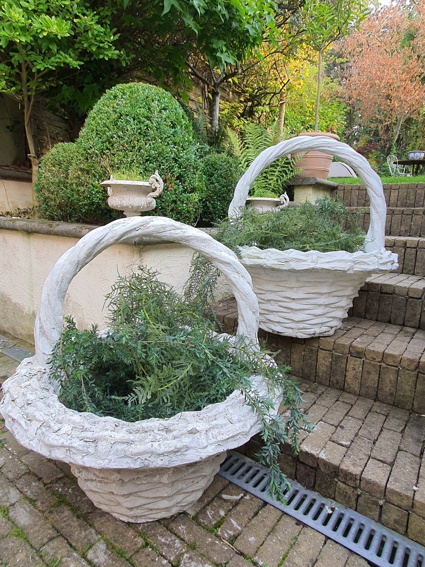 Paire De Vasques De Jardin En Forme De Panier XXeme 