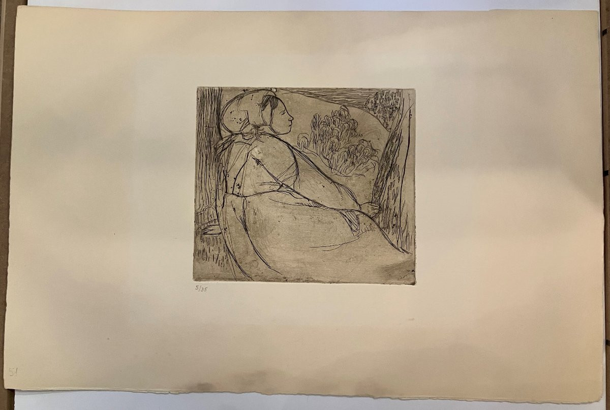 Armand Seguin (1869-1904) Engraving, Young Peasant Woman Seated In Profile-photo-3