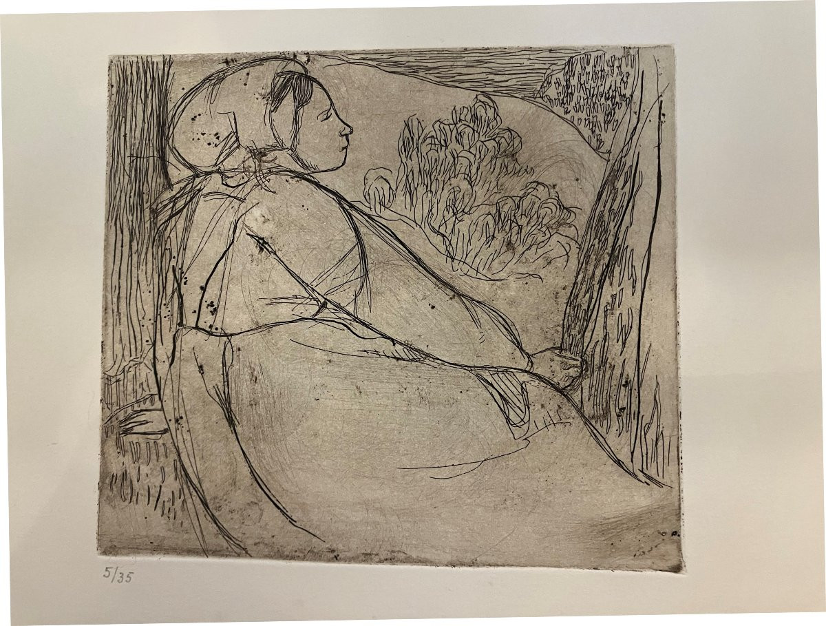 Armand Seguin (1869-1904) Engraving, Young Peasant Woman Seated In Profile-photo-4