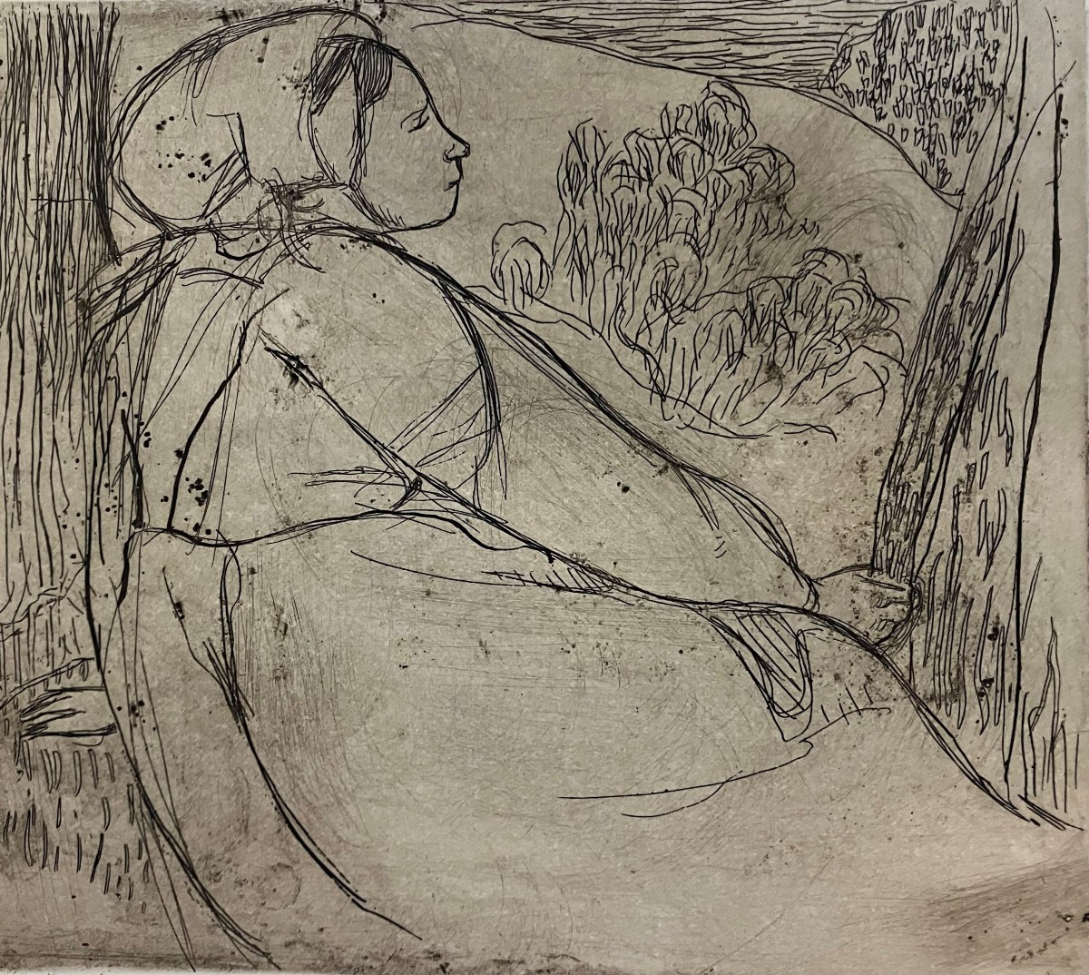 Armand Seguin (1869-1904) Engraving, Young Peasant Woman Seated In Profile