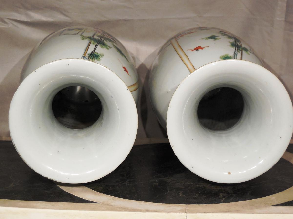 Pair Of Vases Porcelain Baluster Form XX-photo-1