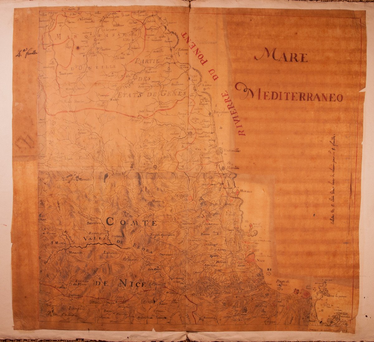 Manuscript Map Of The Riviera / Côte d'Azur 1740-1750