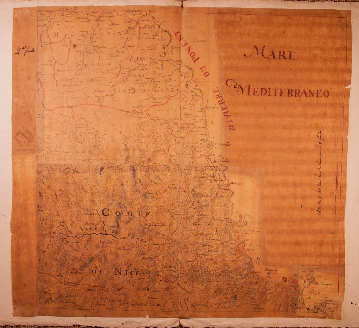 Carte Manuscrite De La Riviera / Côte D’azur 1740-1750