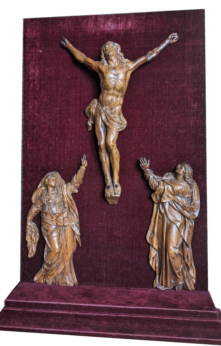 Christ On The Cross Surrounded By The Virgin And St John, Nancy School Around 1700