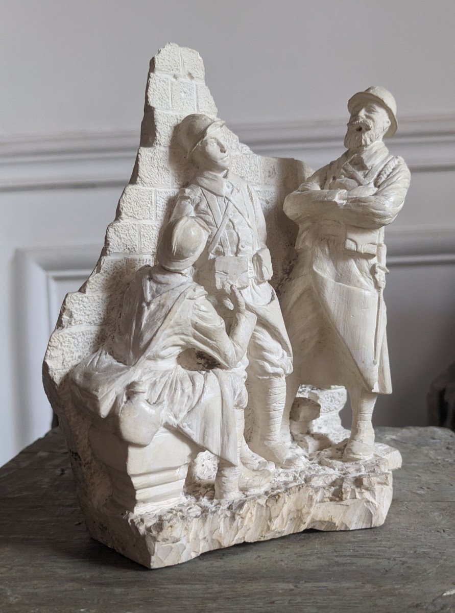 Deux sculptures originales en calcaire de poilus, Hibruit, 1916-photo-3