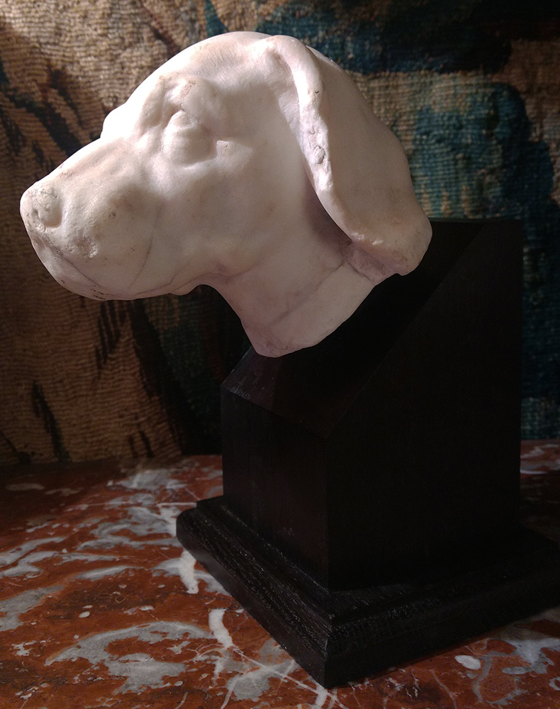Tête de chien en marbre blanc-photo-2