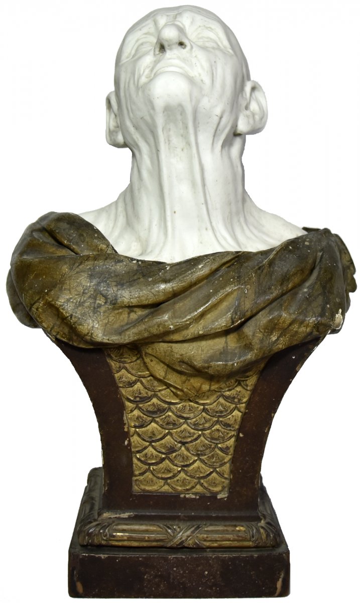 Biscuit Bust Of The Pseudo-seneca After Guido Reni Mounted On A Wooden Sheath, Late 18 Th C. -photo-2