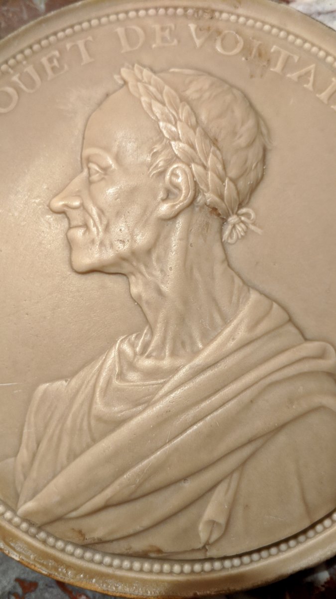 Médaillon de Voltaire en calcification, fin du XVIIIe siècle.-photo-2