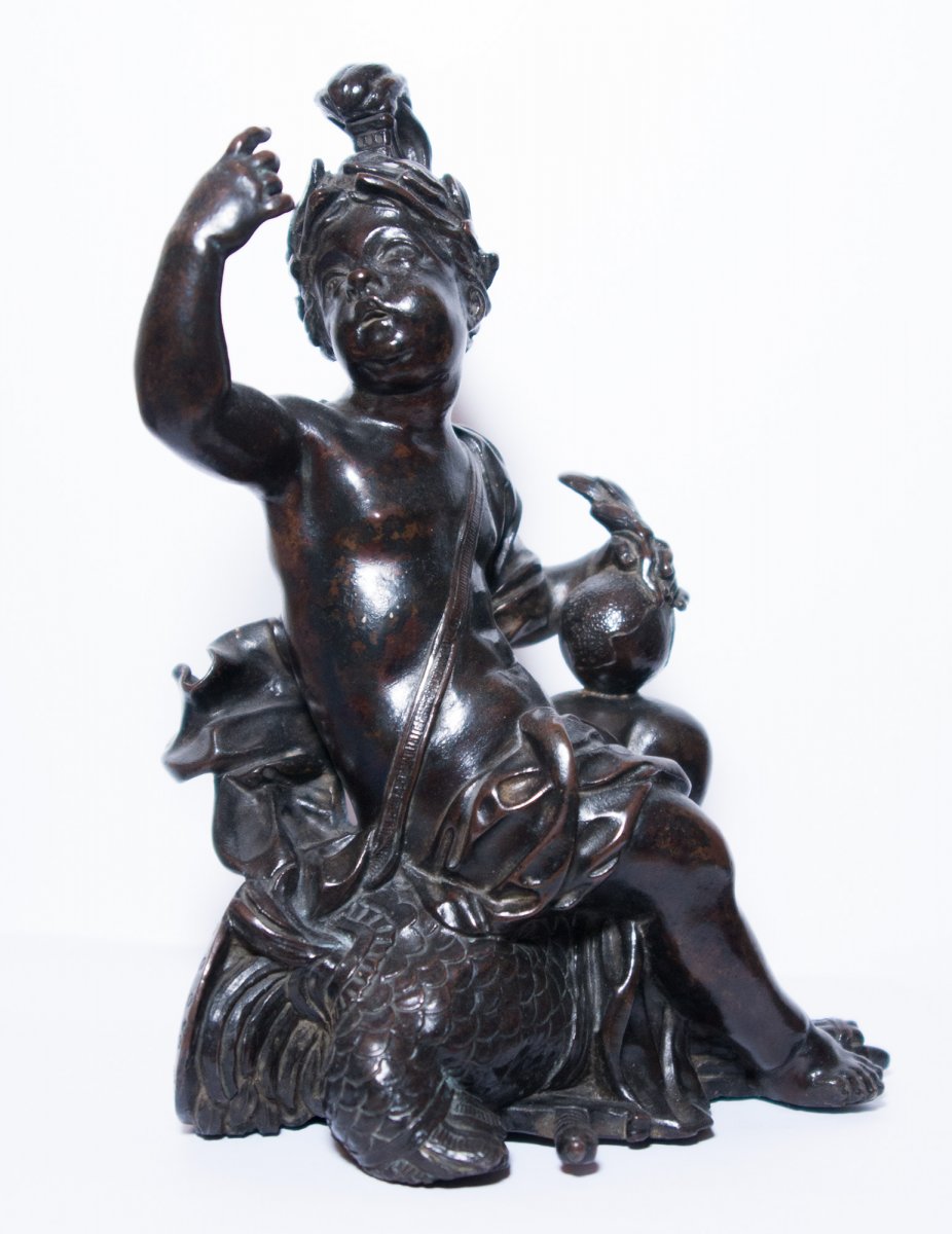 Paire de sculptures en bronze allégoriques d'époque Régence-photo-3