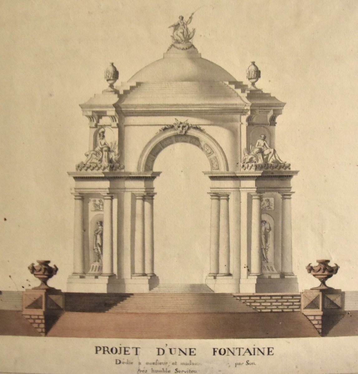 Projet de fontaine à la plume et l'aquarelle daté de 1770-photo-2