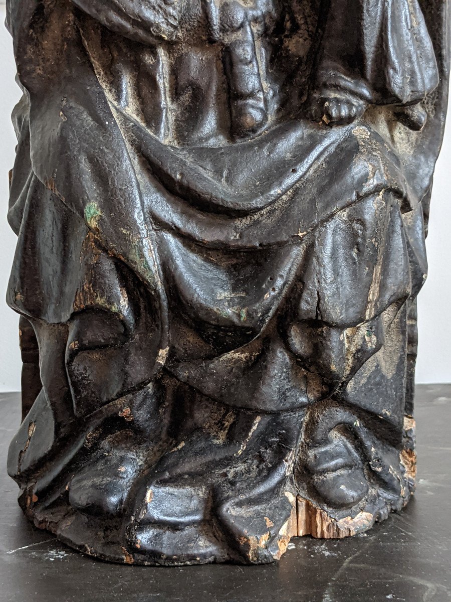 Vierge à l'Enfant assise en bois - XVe siècle-photo-3