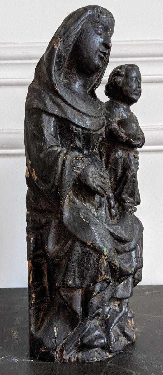 Vierge à l'Enfant assise en bois - XVe siècle-photo-1