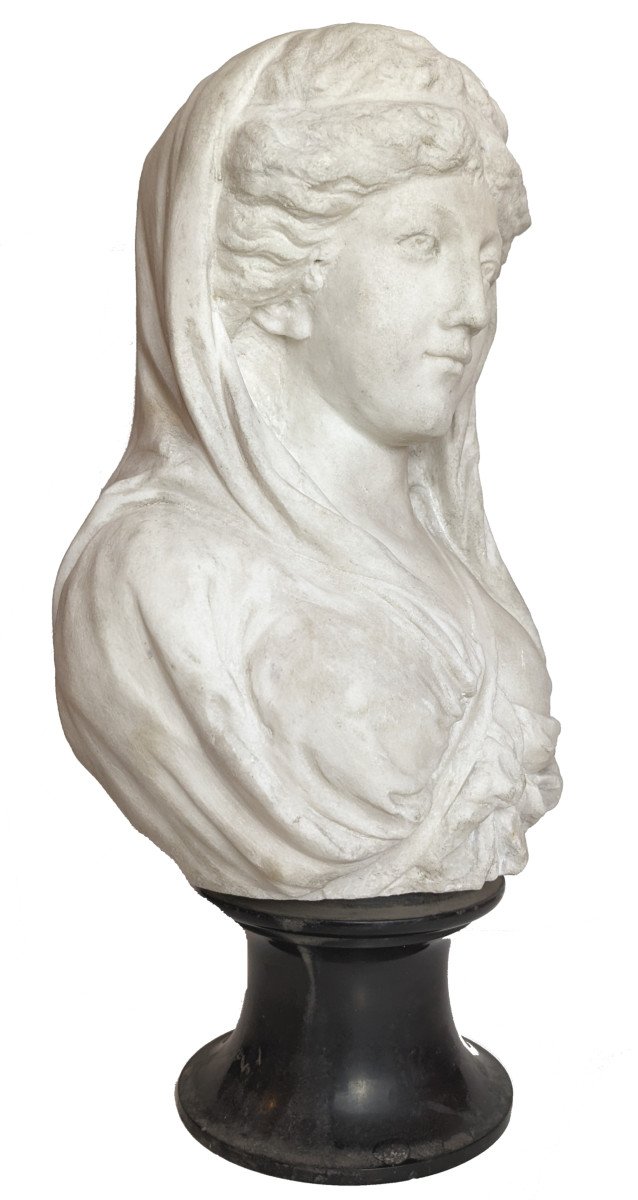 Buste de femme néo-classique en marbre blanc, vers 1780-1800-photo-2
