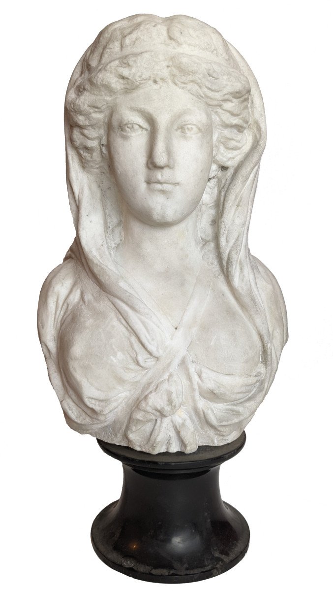 Buste de femme néo-classique en marbre blanc, vers 1780-1800