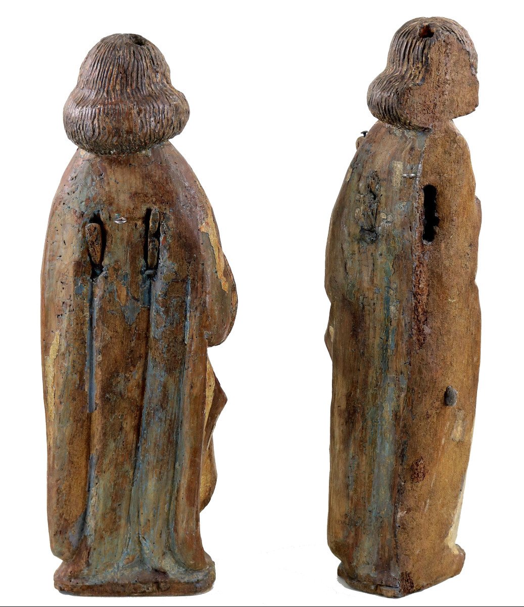 Paire d'anges en bois doré et polychromé vers 1500-photo-2