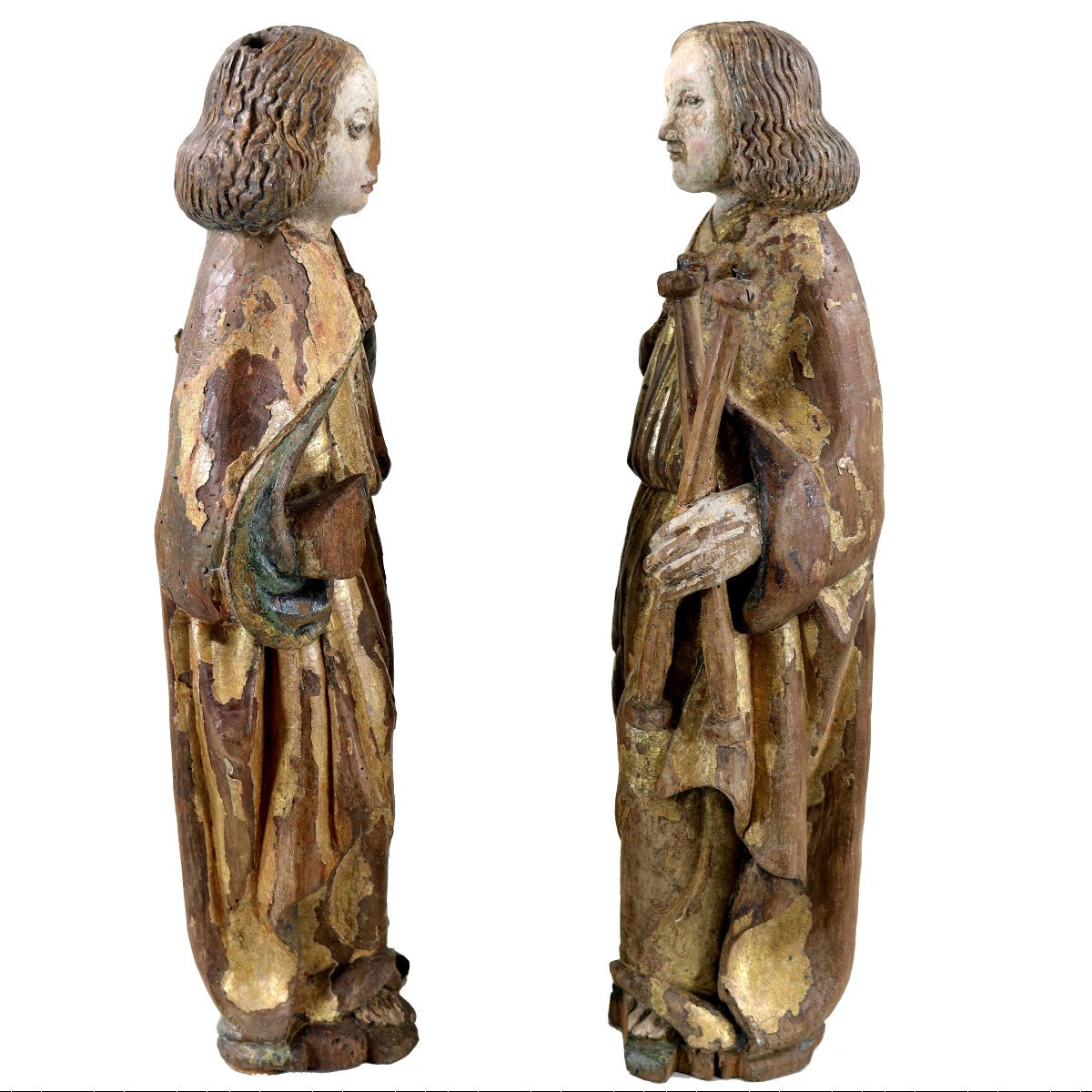 Pair Of Gilt And Polychrome Wood Angels Circa 1500-photo-4