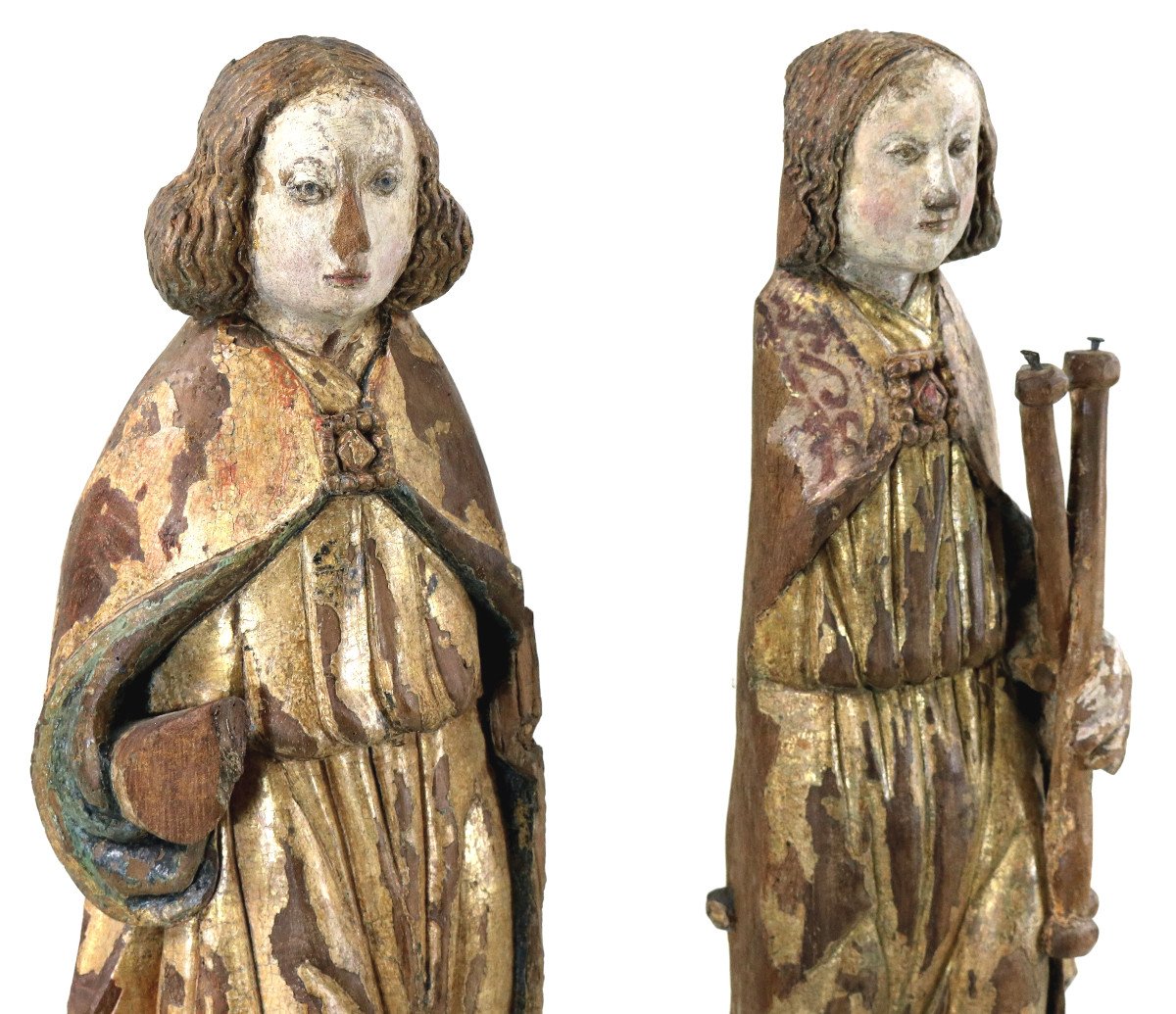 Pair Of Gilt And Polychrome Wood Angels Circa 1500-photo-1