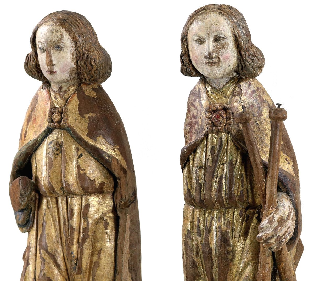 Pair Of Gilt And Polychrome Wood Angels Circa 1500-photo-2