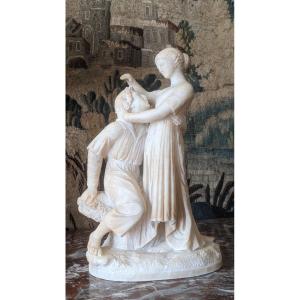 Le serment de Paul et Virginie, groupe en albâtre