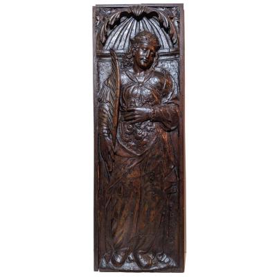 Sainte-Elisabeth de Hongrie, panneau sculpté Renaissance