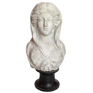 Buste de femme néo-classique en marbre blanc, vers 1780-1800