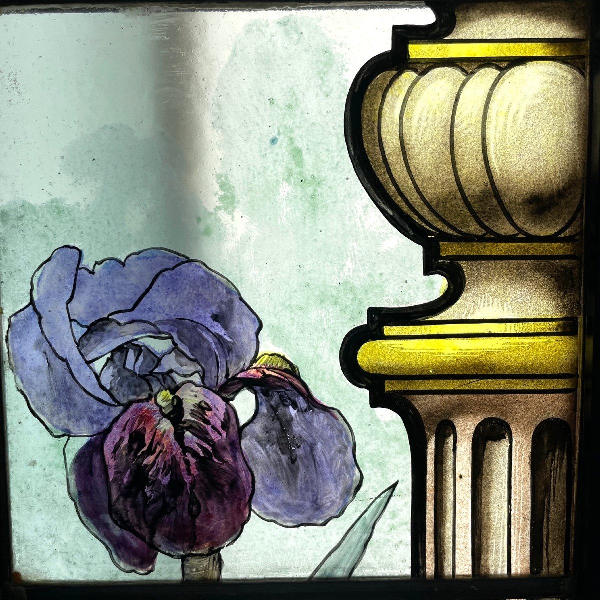 Series Of 4 Stained Glass Irises, Poppies, Hollyhocks-photo-6