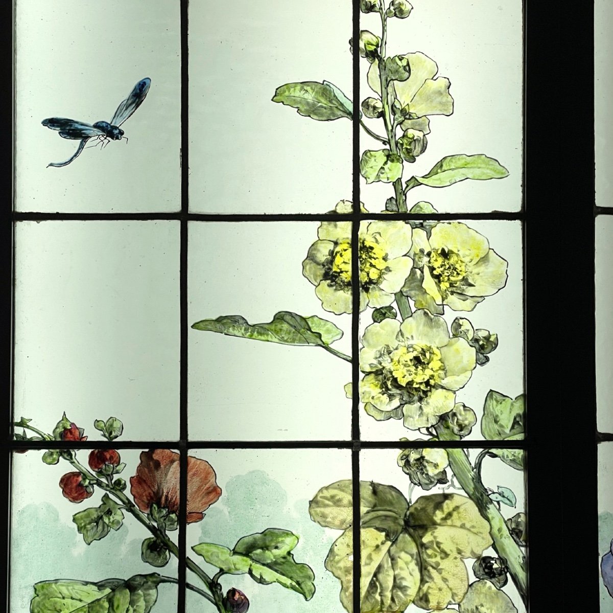Vitrail vitraux  4 Vitraux Iris, Pavots, Roses Trémières-photo-8