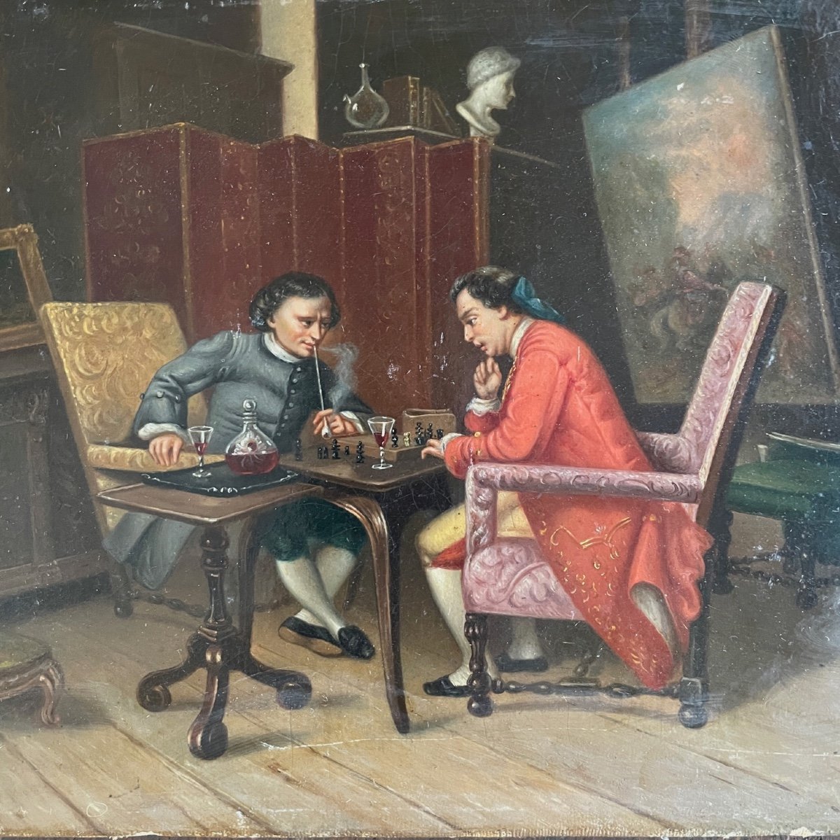 Les Joueurs d'échecs Huile Sur Toile-photo-3