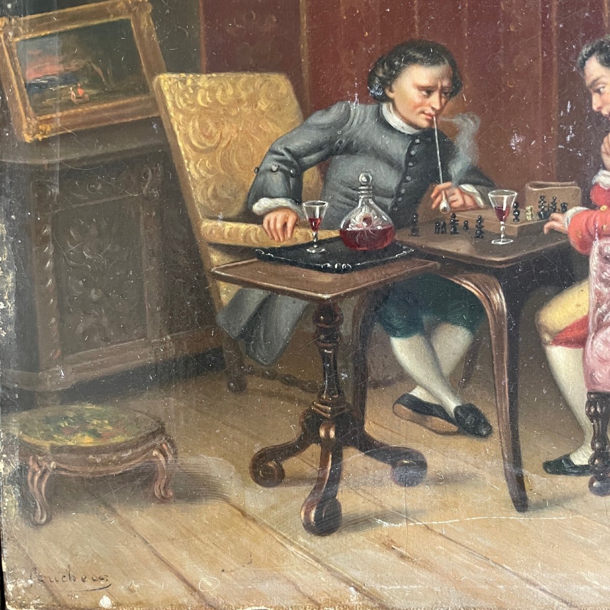 Les Joueurs d'échecs Huile Sur Toile-photo-1