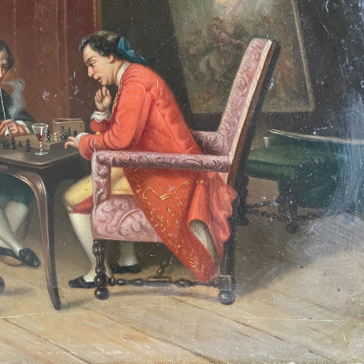 Les Joueurs d'échecs Huile Sur Toile-photo-2