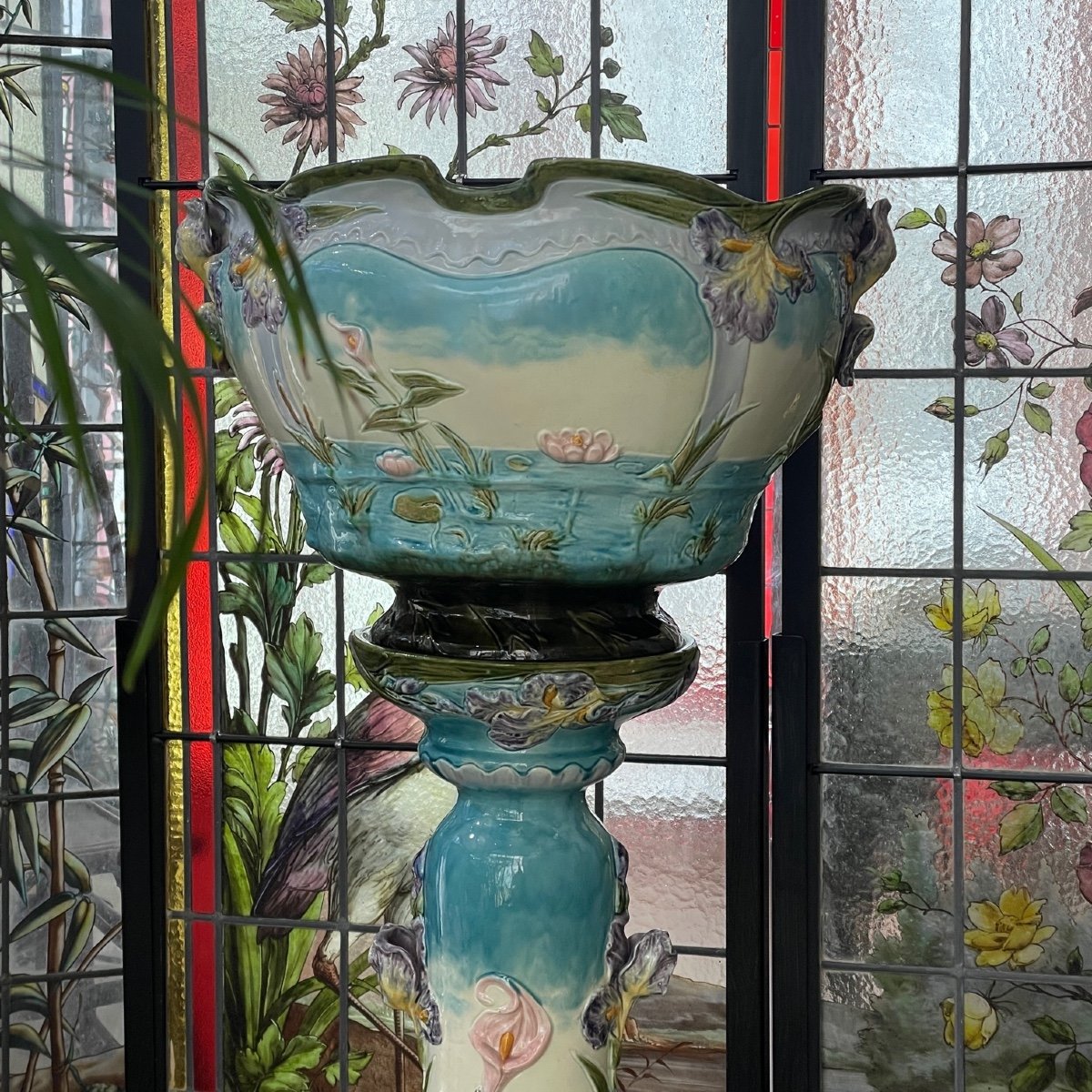 Cache Pot Sur Colonne En Barbotine-photo-2