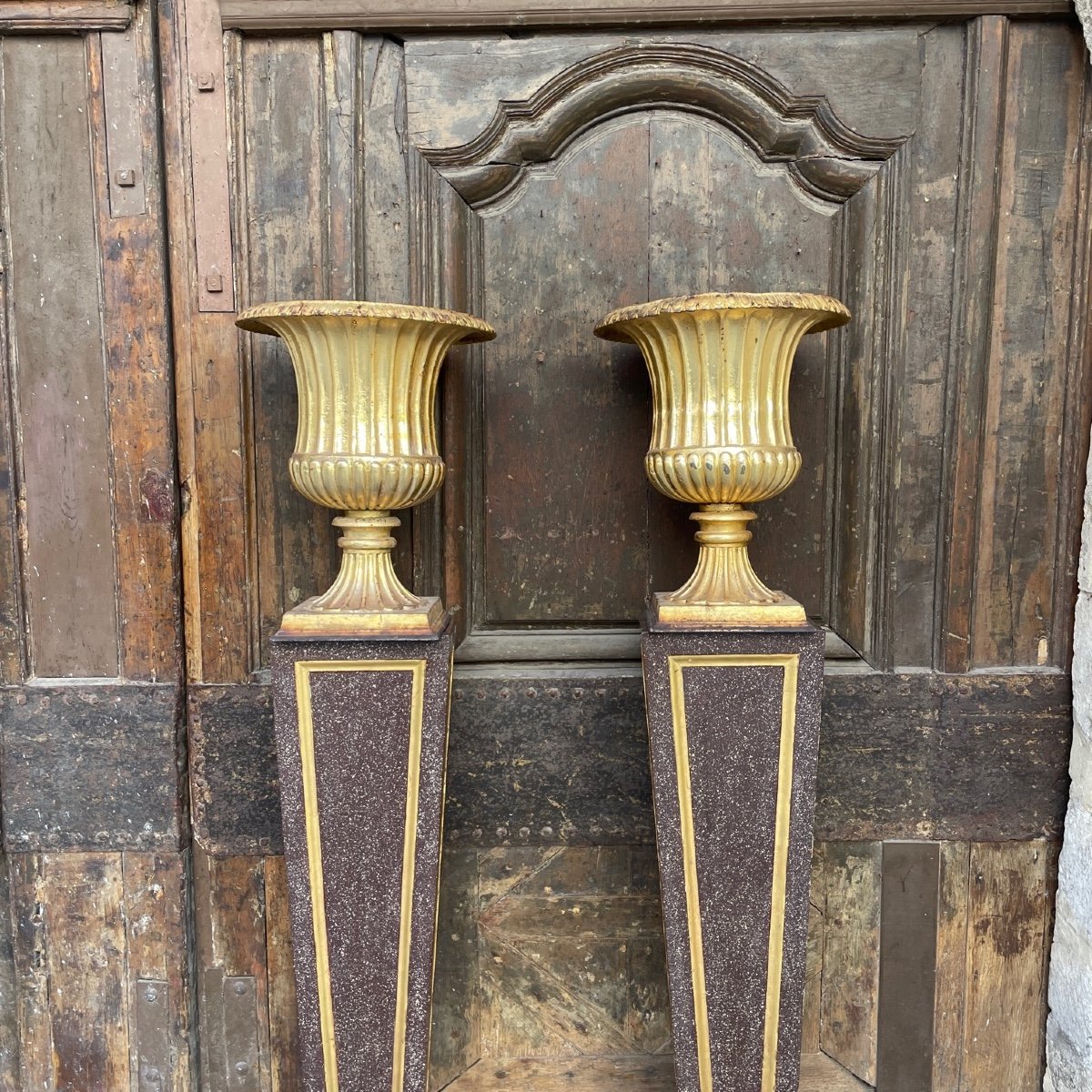 Paire De Vase Medicis Doré -photo-2