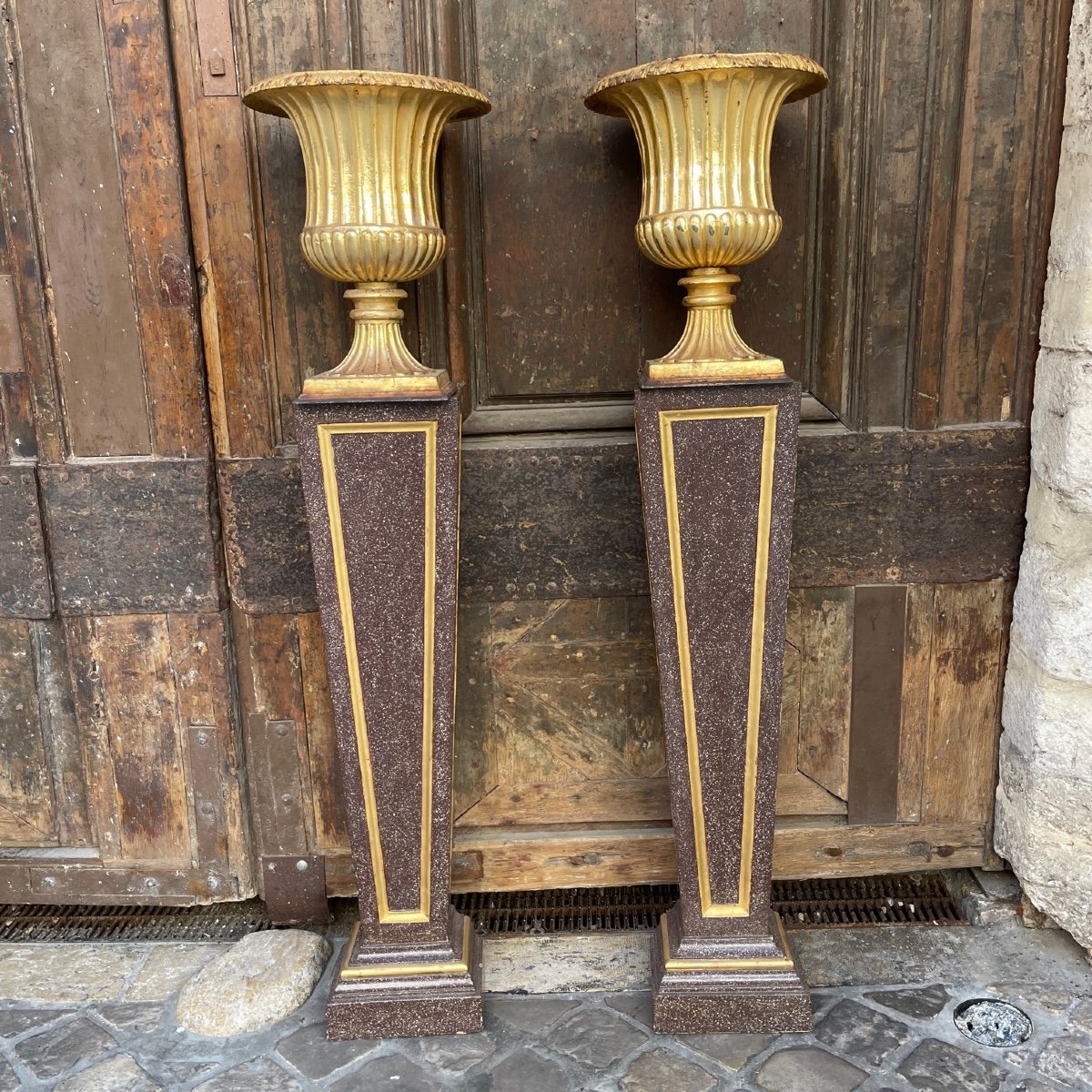 Paire De Vase Medicis Doré -photo-3